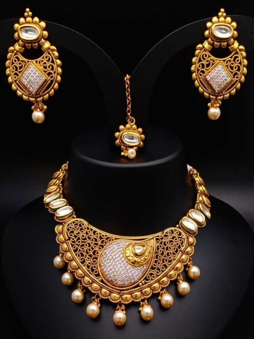CLEARANCE NECKLACES IN POLKI (GOLD POLISH) STYLE | DESIGN - 51158