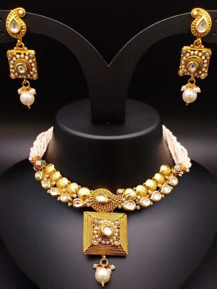 CLEARANCE NECKLACES IN POLKI (GOLD POLISH) STYLE | DESIGN - 51159