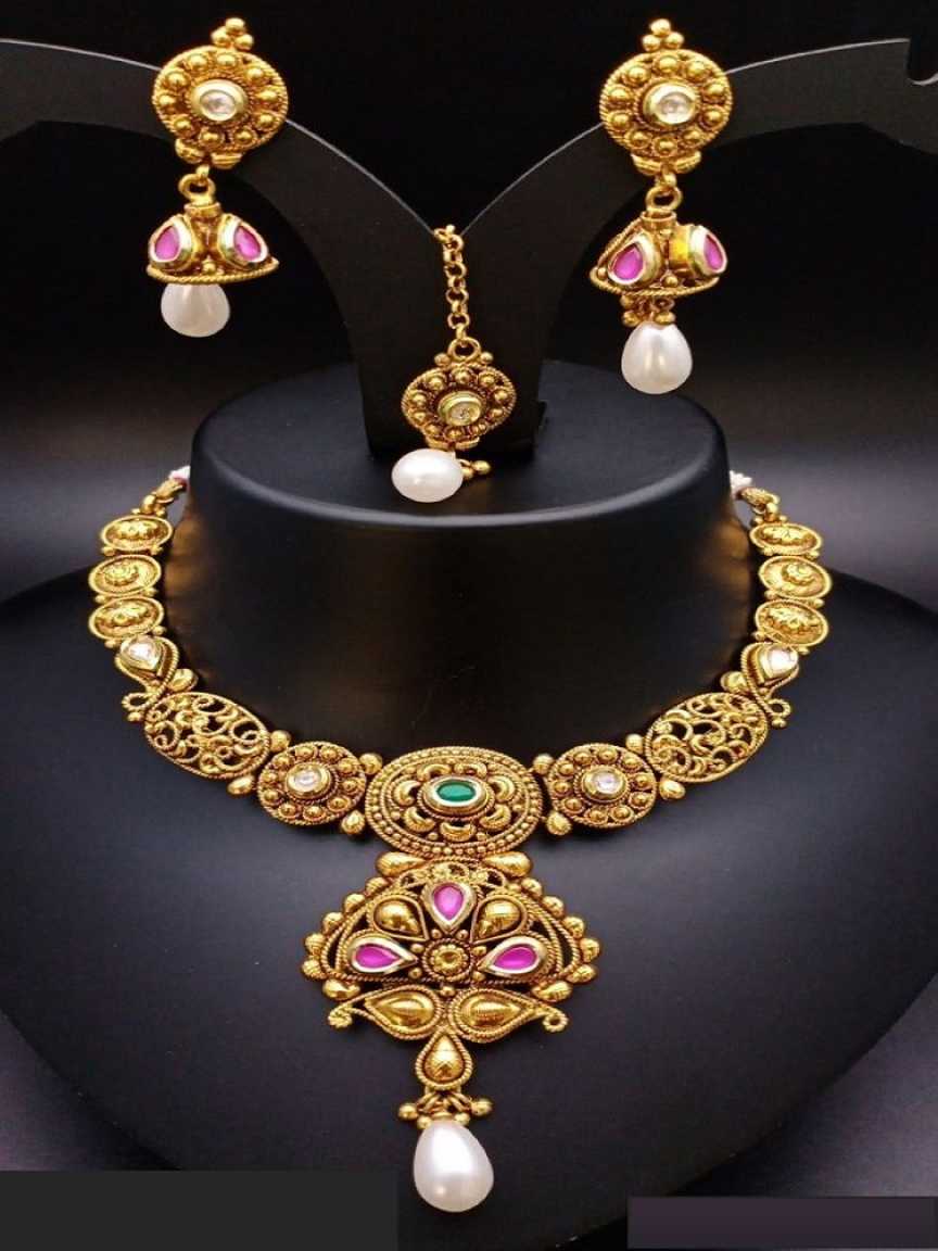 CLEARANCE NECKLACES IN POLKI (GOLD POLISH) STYLE | DESIGN - 51176